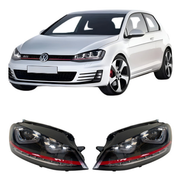 Par Farol Golf Gti Mk7 Tsi Led Vw Faixa Vermelha 2014 2015